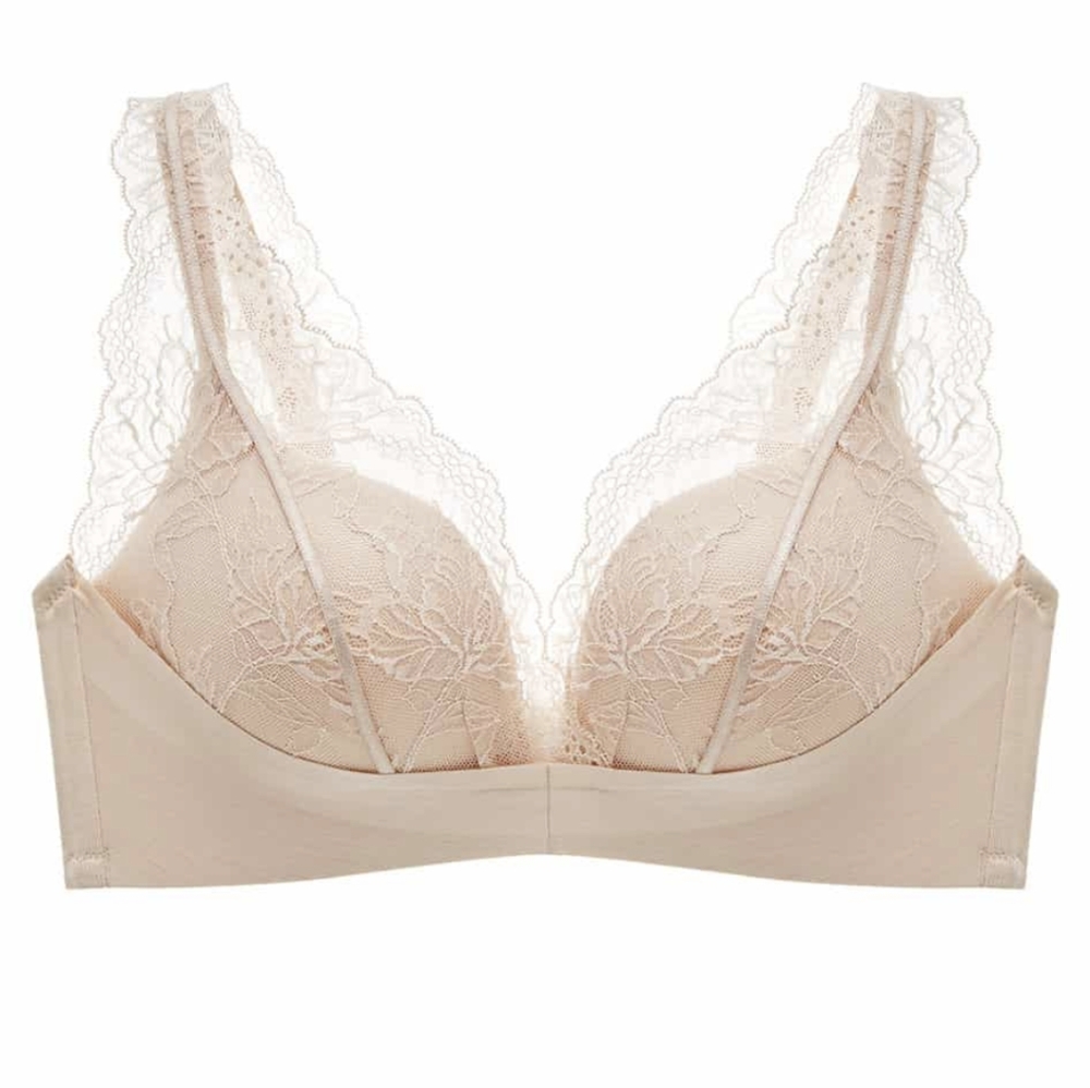 Understance | NWT | UpLift Wireless Plunge Lace Bra Champagne Nude 34C